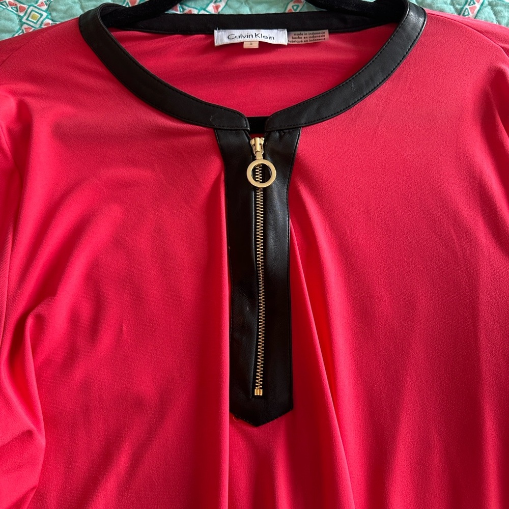 Calvin Klein Coral Color Blouse with Black Accents